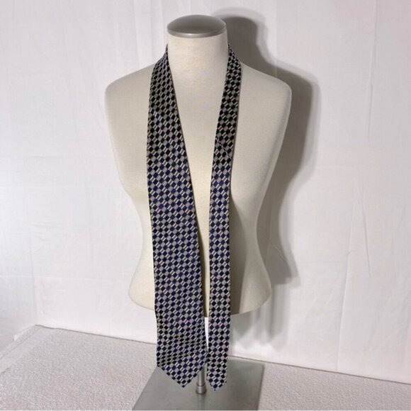 Vintage Ermenegildo Zegna Blue Tan Square Print 100% Silk Tie - Picture 1 of 9